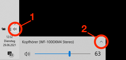 Screenshot der Lautstärke-Steuerung in Windows