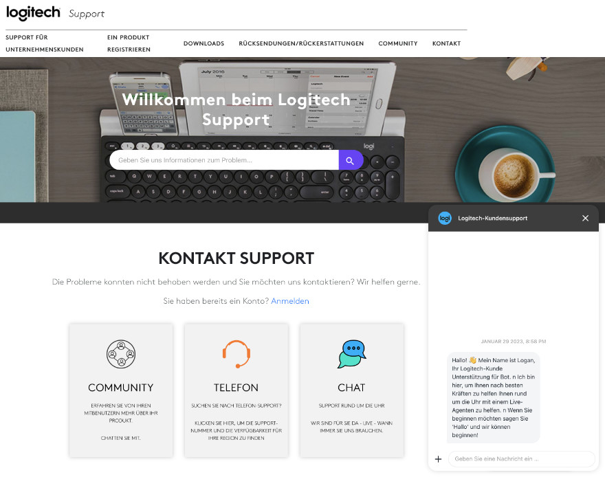 Screenshot Logotiech-Supportwebsite